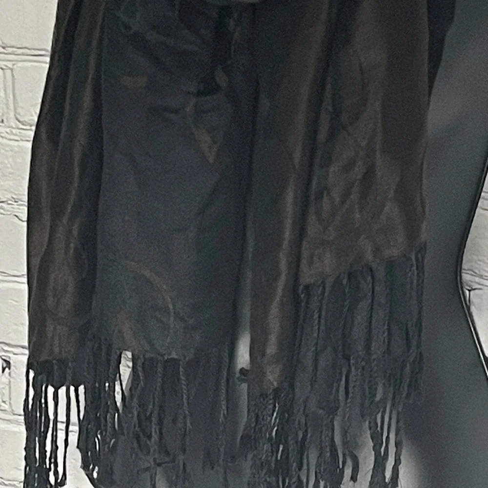 Elegant Black/Brown reversible 100%Cashmere Afghan Fringe Scarf